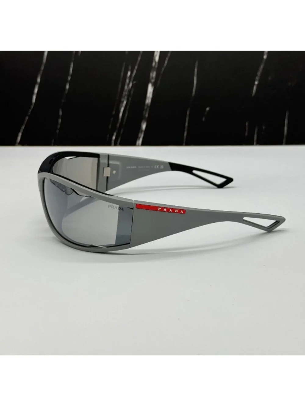 NWT Prada Linea Rossa PSA04S 13Z05A Silver Unisex Sunglasses With Fabric Chain